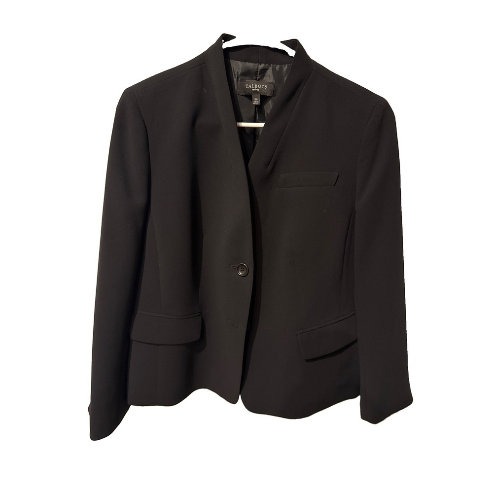 Talbots Blazer Women's Black Two Button Lined Jacket Size Petite 12P